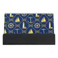 Navy Blue and Gold Nautical Desk Business Card Holder