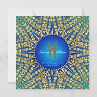 Eastern Sun Royal Blue Gold Sparkle Wedding Invitation