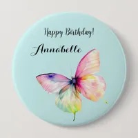 Delicate Pink Butterfly in Pastel Rainbow Colors Button