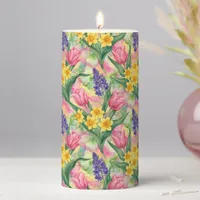 Tulips, Daffodils, Hyacinths in Alcohol Ink Style Pillar Candle