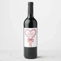 Candy Cane Heart & Bow | Custom Christmas Wedding Wine Label