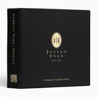 Vintage Oval Black Gold Qr code Elegant Monogram 3 Ring Binder