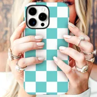 Teal And White Checkerboard  iPhone 16 Pro Max Case