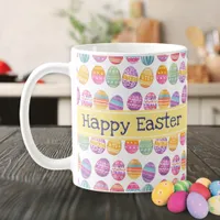 Easter Eggs Patterned Colorful Personalized Name Coffee Mug