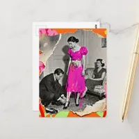 Beautiful Hot Pink Dripping Dress Fashion Collage Postcard