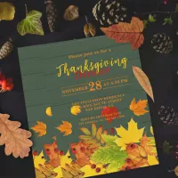 Autumn Foliage On Green Wood Thanksgiving Dinner Invitation