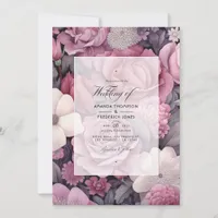 Dusty Rose and Grey Floral Wedding Invitation