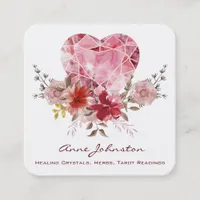 Ruby Heart and Flowers Square Business Card