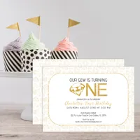 Glitter Gold Gem 1st Birthday Invitation