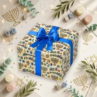 Cute Cream Doodle Toy Train Hanukkah Wrapping Paper