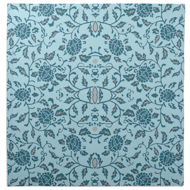 Elegant Flowery Teal Damask Napkin