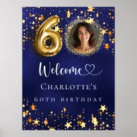 60th Birthday blue gold stars photo welcome Poster