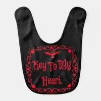 Goth Valentine Key To My Heart Red  Baby Bib