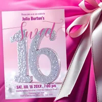 Glamorous Pink and Diamond Sweet 16 Celebration Invitation