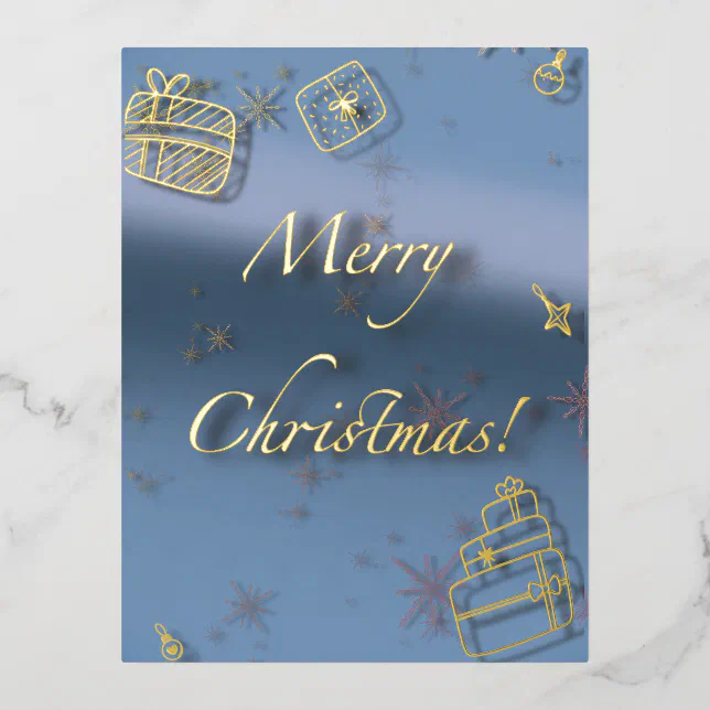 Merry Christmas gifts and baubles in golden thread Foil Holiday Postcard