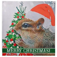 Chipmunk with Christmas Hat in Front of Tree Cloth Napkin