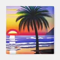 Pretty Tropical Palm Tree and Sunset Magnet