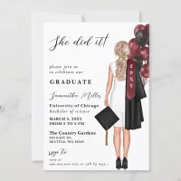 Modern Burgundy Photo She Did It Graduation Invitation