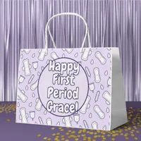 Happy First Period Party Purple Cute Tampon Pad Large Gift Bag