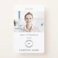 Minimalist Employee Photo ID Name Logo White Badge