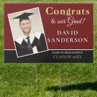 Congrats Grad Photo Name Gold White Black Burgundy Sign