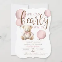 Bearly Wait Pink Balloon Teddy Bear Baby Shower Invitation