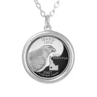 Faux Idaho State Quarter Round Silver Plated Necklace