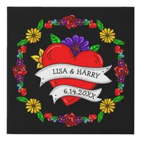 Tattoo Style Art Personalized Couple's Names  Faux Canvas Print