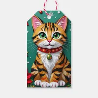 Cute Orange Kitty Cat and Poinsettia Christmas Gift Tags