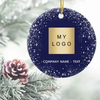 Blue silver glitter sparkle business comapany logo ceramic ornament