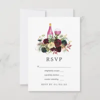 Bordo and Navy Wine Christmas Floral Wedding RSVP Card