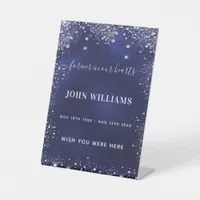 Navy blue silver glitter memorial pedestal sign