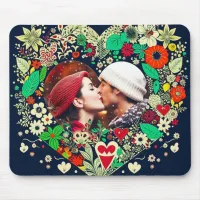 Personalized Floral Heart Frame Photo Mouse Pad