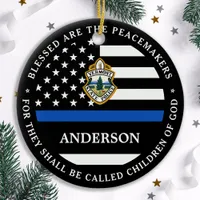 Police Christmas Personalized Logo Thin Blue Line Ceramic Ornament