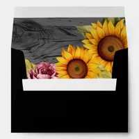 Rustic Sunflower Burgundy Floral Wedding Envelope