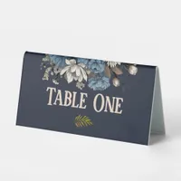 Elegant Navy Floral Wedding Table Number Table Tent Sign