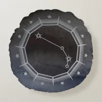 Dark Zodiac Astrology: Aries Black & Silver Round Pillow