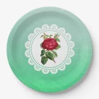 Personalized Burgundy Vintage Rose Paper Plates