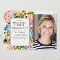 Funeral Pretty Florals Celebration of Life Photo Invitation