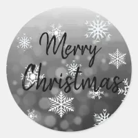 Black and White Snowflakes Merry Christmas Classic Round Sticker