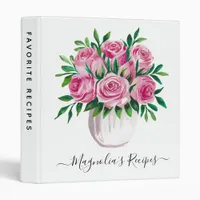 Pink Roses Script Name Recipe 3 Ring Binder