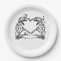 Skeleton Hand Heart Funny Design Style Paper Plates