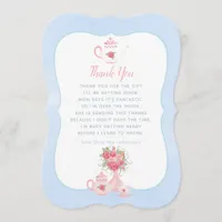 Pink Roses Floral Tea Party Baby Shower Thank You Card