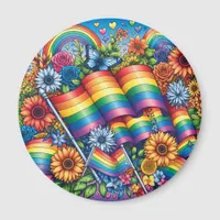 LGBTQIA+ Pride Flags, Rainbows, Flowers Magnet