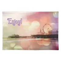 Santa Monica Pier - Sparkling Pink Photo Edit Cloth Placemat