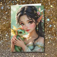 Pretty Elven Fairy & Dragon Themed Girl's Birthday Card