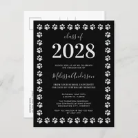Black Silver Paw Prints Graduation Invitation Postcard