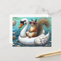 Cute Squirrel on a Swan Floatie Postcard