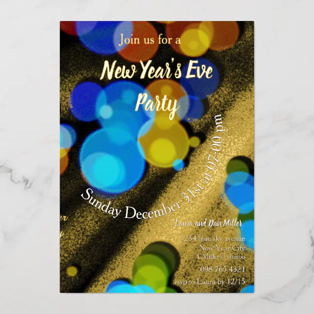 New Year’s Eve party multicolor Foil Invitation