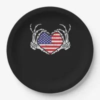 Skeleton Hand Heart 4th Of American Flag Patriotic Paper Plates